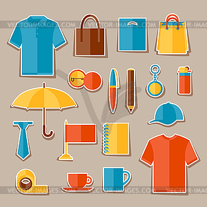 Icon set of promotional gifts and souvenirs - vector image