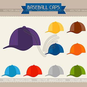 Baseball caps colored templates for your design in - vector image