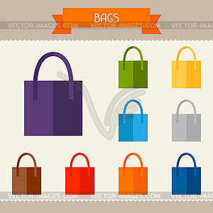 Bags colored templates for your design in flat style - vector clipart