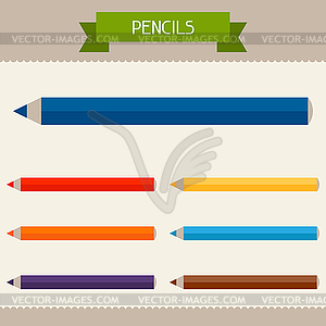 Pencils colored templates for your design in flat - vector clip art