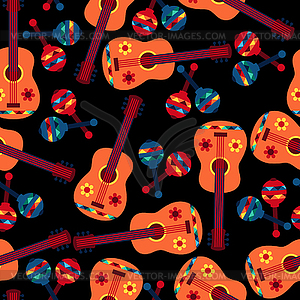 Mexican seamless pattern with guitars and - vector clipart