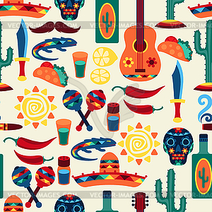 Mexican seamless pattern with icons in native style - vector clipart