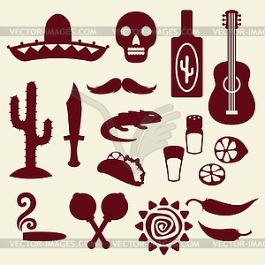 Collection of mexican icons in native style - vector clipart