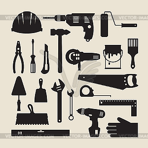 Repair and construction working tools icon set - vector image