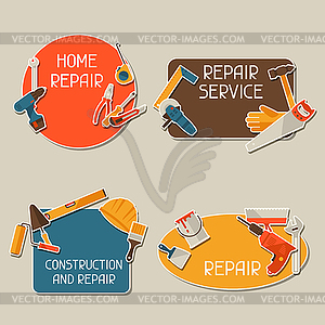 Repair and construction stickers set with working - vector clip art