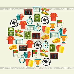 Sports background with soccer (football) flat icons - vector EPS clipart