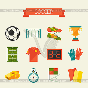 Soccer (football) icon set in flat design style - vector image