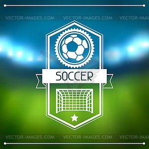 Sports background with soccer stadium and labels - vector clipart