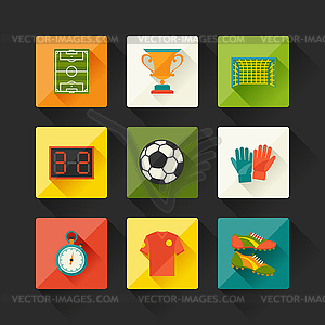 Soccer (football) icon set in flat design style - vector image