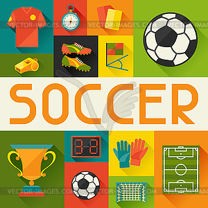 Sports background with soccer (football) flat icons - vector clipart