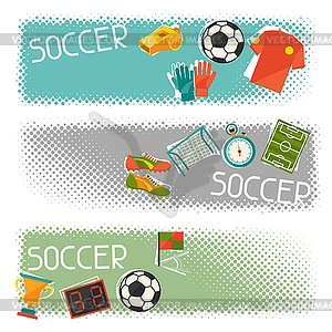 Sports horizontal banners with soccer (football) - vector image