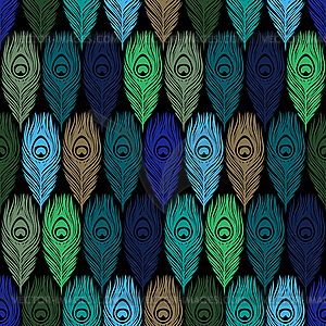 Seamless pattern with feathers peacock - vector image