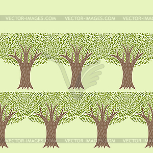 Seamless abstract textile pattern with various trees - color vector clipart