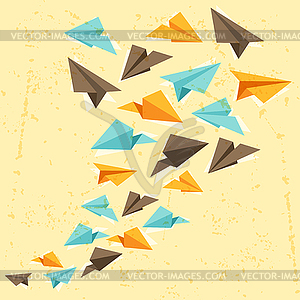 Paper planes on grunge background - vector clipart