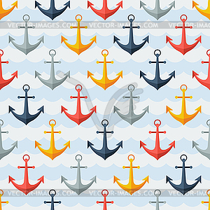 Nautical seamless pattern with anchors in flat - vector EPS clipart