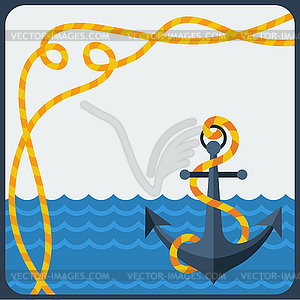 Nautical card with anchor and rope in flat design - vector clipart