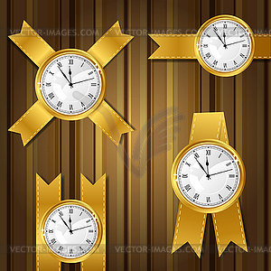 Set of gold watches and ribbon - vector clip art