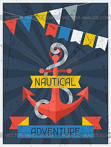 Nautical Adventure. Retro poster in flat design - vector image