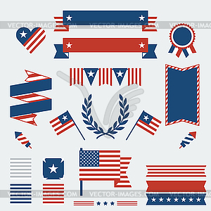 Independence Day ribbons, badges and decorative - royalty-free vector clipart