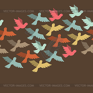 Seamless pattern with stylized color flying birds - color vector clipart