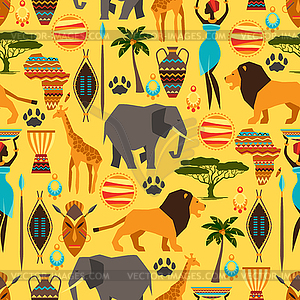 African ethnic seamless pattern with stylized icons - vector image