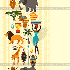 African ethnic seamless pattern with stylized icons - vector clipart