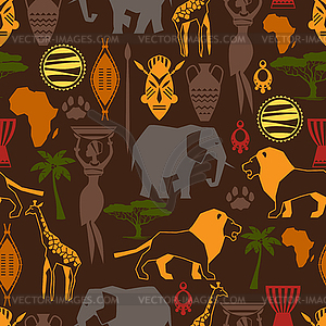 African ethnic seamless pattern with stylized icons - vector clipart