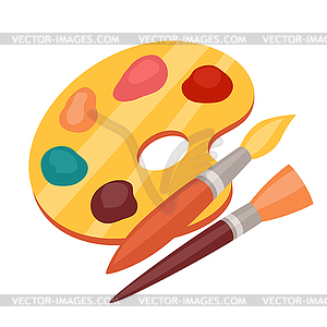 Искусство цветовая палитра с красками и кисточками - векторный клипарт EPS