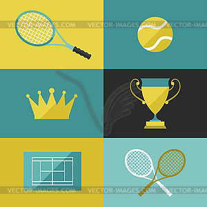 Tennis icon set in flat design style - stock vector clipart