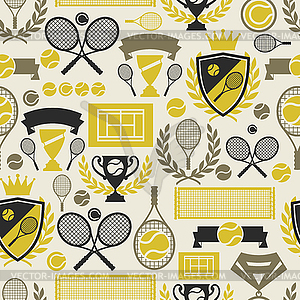 Sports seamless pattern with tennis icons in flat - vector clipart