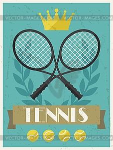 Tennis. Retro poster in flat design style - vector clip art