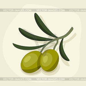 Stylized fresh ripe olive branch - color vector clipart