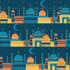 Islamic seamless pattern with mosques in flat desig - vector clipart