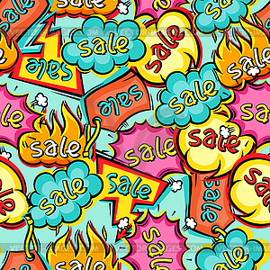 Seamless pattern of sale speech bubbles and labels - vector clipart