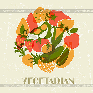 Vegetarian food. Background design with stylized - royalty-free vector clipart