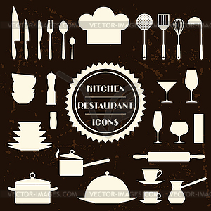 Kitchen and restaurant icons. Set of utensils - vector image