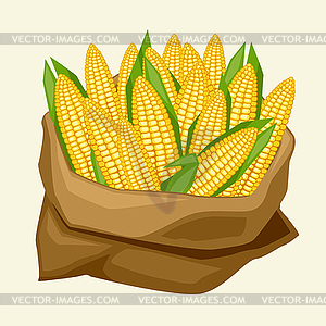 Стилизованный мешок с свежих спелых початков кукурузы - графика в векторе