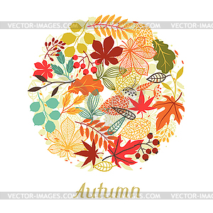 Background of autumn leaves in shape for greeting - vector clipart