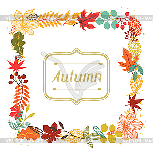 Background of autumn leaves in shape for greeting - vector clipart