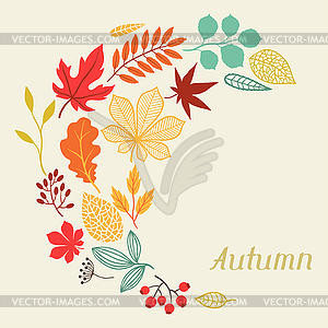 Background of autumn leaves in shape for greeting - vector clip art