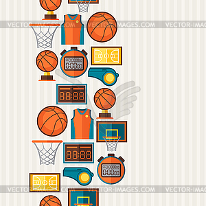 Sports seamless pattern with basketball icons in - vector clipart