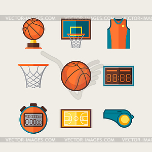 Basketball icon set in flat design style - vector image