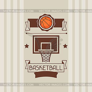 Фон с баскетбол, мяч, обруч и этикетки - клипарт