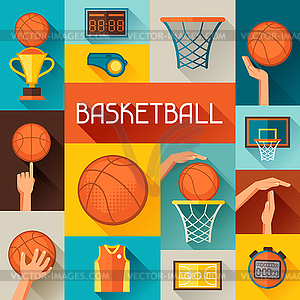 Sports background with basketball icons in flat - royalty-free vector clipart