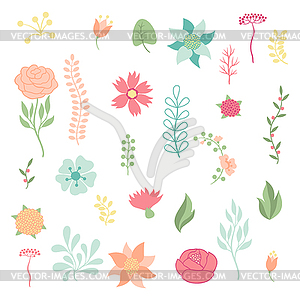 Set of various stylized flowers and elements - vector image