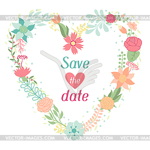 Wedding invitation card with pretty stylized flowers - vector image