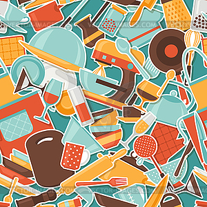 Seamless pattern with restaurant and kitchen - vector clip art