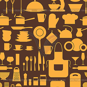 Seamless pattern with restaurant and kitchen - vector clipart