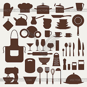 Kitchen and restaurant icon set of utensils - vector clipart