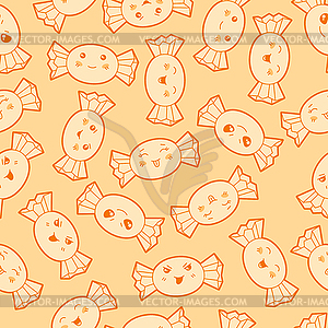 Seamless kawaii cartoon pattern with cute candies - vector image